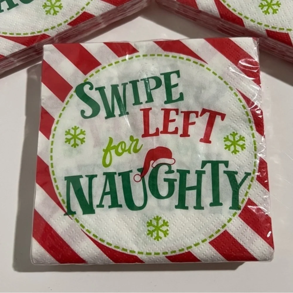 Festive Holiday Cocktail Beverage Napkins Swipe Left For Naughty Graphic 3 Packs